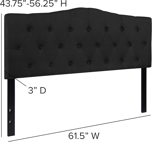 EMMA + OLIVER Tufted Upholstered Queen Size Headboard in Black Fabric
