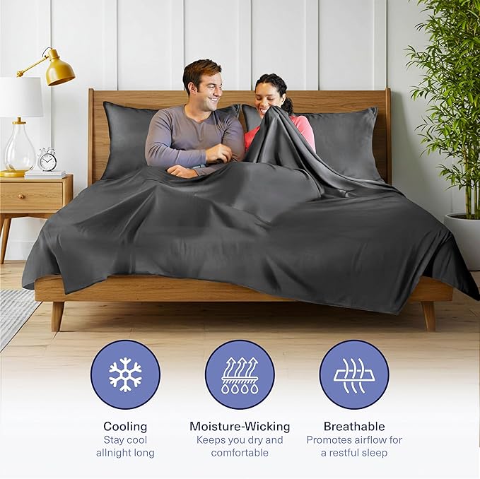 Kickoff Viscose Bamboo Sheets California King Size 4-pc 100% Organic Bamboo Viscose Bed Cooling Sheets Cal King Set Cool Bedding for hot Sleepers Sheet, Flat, Fitted, Pillowcases (Pewter, CK) KickoffHome