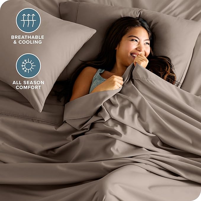 Bare Home Hotel Luxury Twin XL Sheet Set, Extra Soft - 4 Piece Set - Deep Pockets - Easy Fit - Cooling & Breathable - Wrinkle, Fade, Stain Resistant - Includes 2 Pillowcases (Twin XL, Taupe)