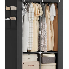 SONGMICS Portable Closet, Wardrobe Closet Organizer with Cover, 2 Hanging Rods and Shelves, 4 Side Pockets, 33.9 x 17.7 x 65.7 Inches, Large Capacity for Bedroom, Living Room, Ink Black URYG091B01