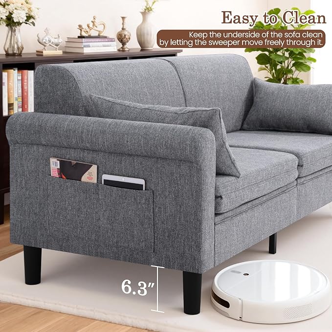 SEJOV 74" Convertible Sofa Bed, 5-in-1 Loveseat Sleeper Sofas with Pull Out Couch Bed, Storage Pockets & 2 Pillows, Modern Folding Linen Futon Couch for Living Room, Bedroom, Small Space, Gray