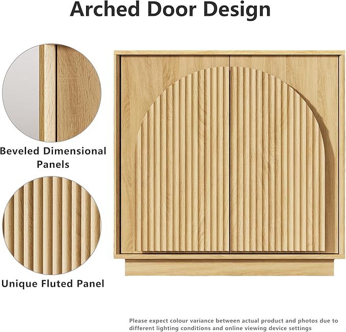 win2win Fluted Sideboard Buffet Cabinet with Storage, 31.5" Modern Boho Accent Cabinet with Double-Layered Arch Doors, Small Wood Console Credenza for Living Room, Dining Room, Entryway, Oak, 2PCS