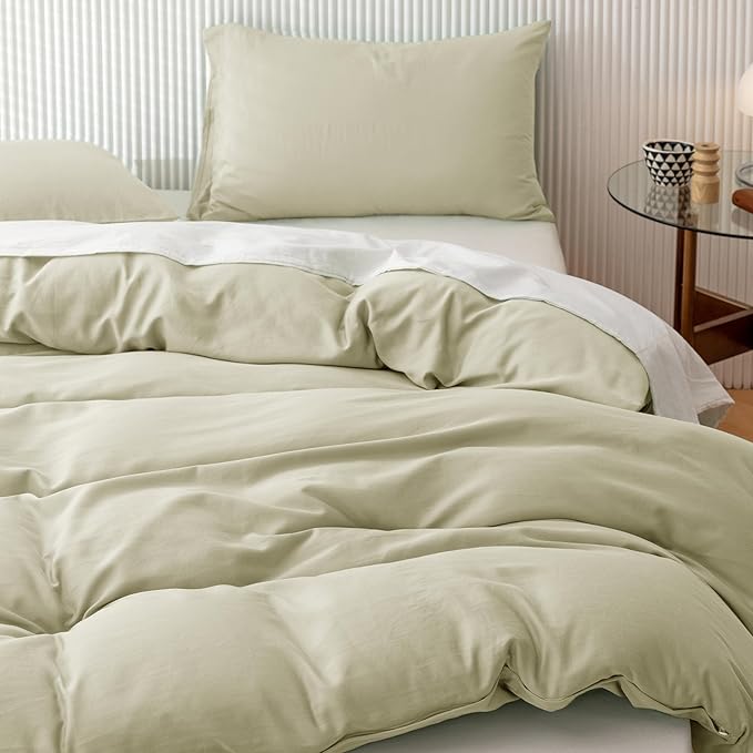 HeimenAogo Egyptian Cotton Duvet Cover Set Twin/Twin XL, Ultra Soft and Breathable Comforter Set with Zipper Closure, High Thread Count Long Staple Cotton Blanket Cover 2pcs 68"×90", Mist