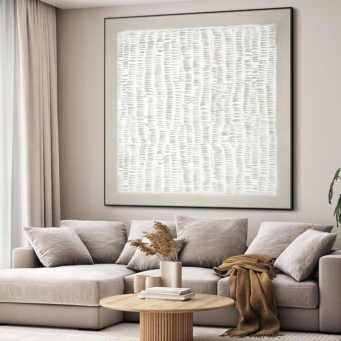 46"x46" XL Framed Wall Art - Neutral Abstract Line Design Art (Frame Assembly Required)