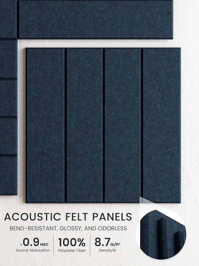 Bumusty Large Cork Board Alternative-36 x24 Felt Bulletin Board Tiles, with 30 Pushpins, 40 Adhesive Tabs, 6-Pack Slat Wall Paneling, Cork Boards for Office Push Pin Board Felt Board-Navy