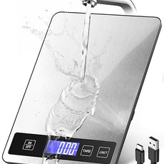 Food Scale - 15kg/33lb Rechargeable Digital Kitchen Scale with Full-View LCD Display, Grams and Ounces, Type-C or Batteries (Not Inc.), Easy Clean Stainless Steel, for Baking, Cooking, Black
