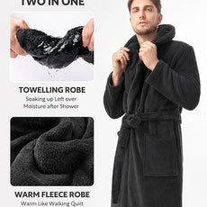 DAVID ARCHY Men's Hooded Robe Soft Coral Fleece Microfiber Bathrobe