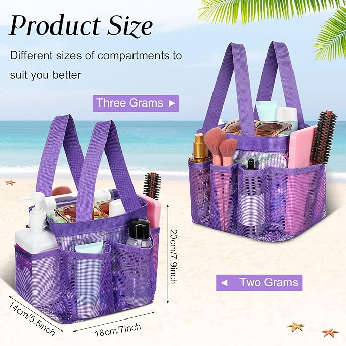 Hillban 4 Pcs Mesh Shower Caddy Portable Large Quick Dry Shower Caddy Basket with Deeper 8 Pockets and 2 Handles Hanging Bag for College Dorm Room(Blue, Purple, Black, Gray)