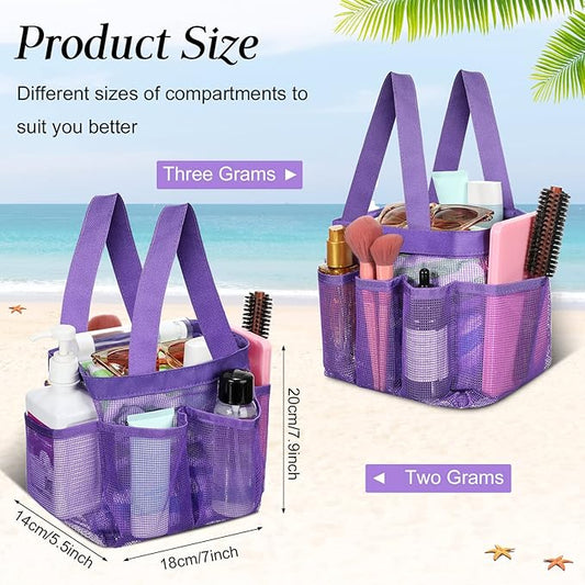 Hillban 4 Pcs Mesh Shower Caddy Portable Large Quick Dry Shower Caddy Basket with Deeper 8 Pockets and 2 Handles Hanging Bag for College Dorm Room(Blue, Purple, Black, Gray)