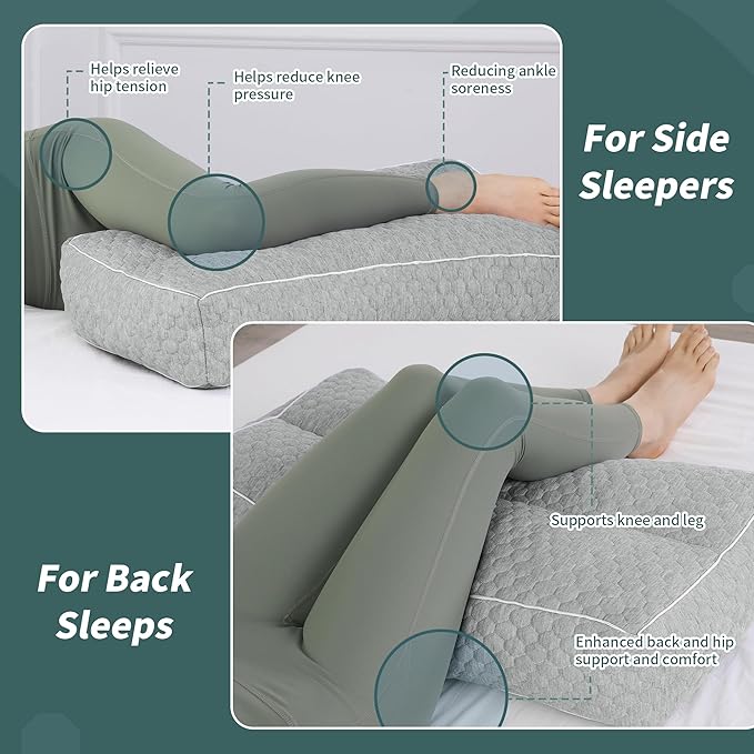 HOMBYS Shredded Memory Foam Knee Pillow for Side Sleepers, 6.5" Height Pillow Between Legs Spine & Relieves Pressure Hip & Leg Elevation, Supportive Pillow for Pregnancy, Sciatica,Light Grey