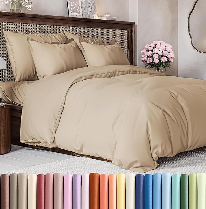 Duvet Cover King Size Set - Extra Soft King Size Duvet Cover 104 x 90 with 2 Pillow Shams - Hotel Luxury, Easy Care and Fade Free with Zipper Closures & Ties - Comfy, Breathable Bedding Set (Cream)