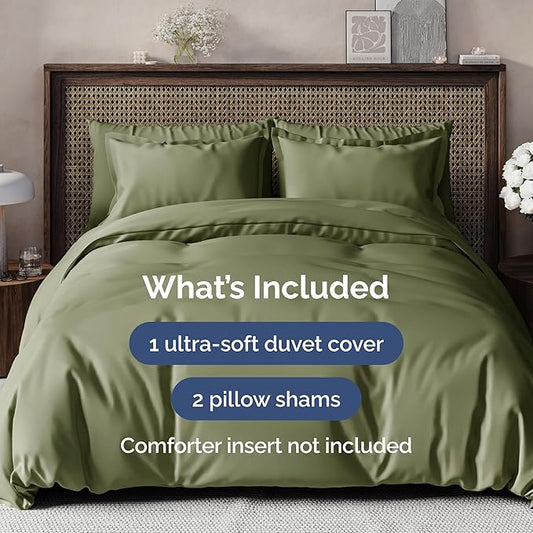 Duvet Cover Cal King Size Set - Extra Soft Cal King Size Duvet Cover 104 x 98 with 2 Pillow Shams - Hotel Luxury Easy Care and Fade Free w/Zipper Closures & Ties - Breathable Bedding Set (Sage Green)