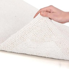 voyzz home Set of 2 Reversible Bath Rug 20x32 inch -17x24 inch | 100% Cotton Hand Tufted Soft & Absorbent Bath Mat|Washable Quick Dry Shaggy Shower Mat | Non-Slip Mordern Bathroom Decor | White…