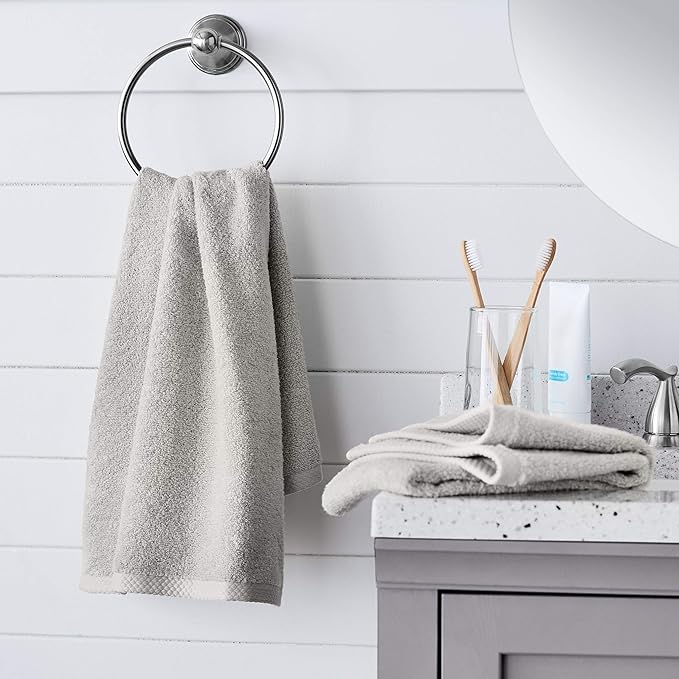 Amazon basics 100% cotton Lightweight quick-dry hand towel, 8-pack, Platinum, 28" x 16"