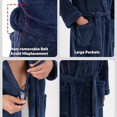 DAVID ARCHY Men's Hooded Robe Soft Coral Fleece Microfiber Bathrobe