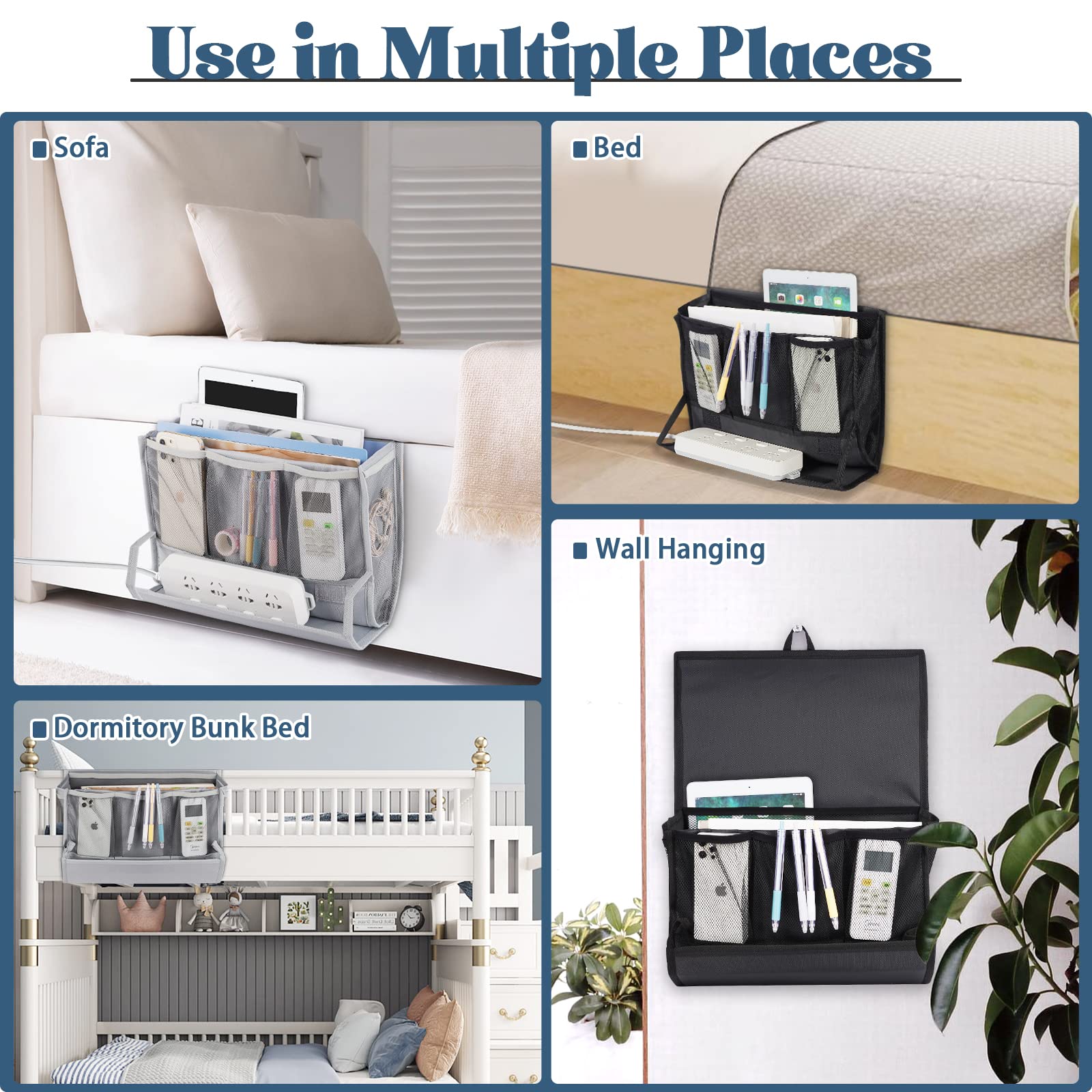Bedside Caddy Bedside Storage Organizer Bedside Organizer with Power Strip Holder and 2 Adjustable Straps for Home Bunk Bed College Dorm Sofa (White) Dormly