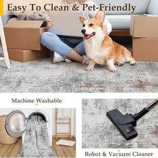 5x7 Washable Area Rug Grey Rust Abstract Living Room Bedroom Carpet Neutral Modern Non-Slip Soft Low Pile Lightweight Vacuumable Throw Rug for Dining Room Entryway