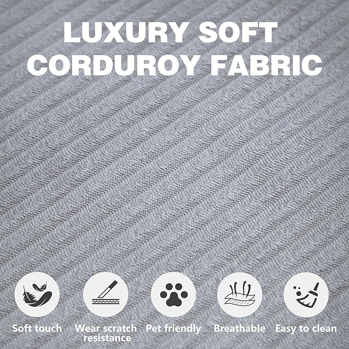 98.4" Convertible Sofa Bed - Compression Sofa with Corduroy Fabric - with Armrests and Backrest - Modular Sectional for Living Room, Bedroom, Studio - Compression Sofa in Box (Grey)