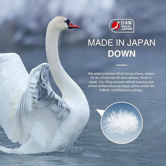 UNIKOME White Goose Down Feather Pillows - 100% Cotton Cover - King Size Pillow Set of 2, Made in Japan Pillow for Sleeping