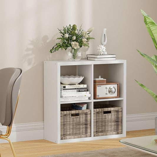 4 Cube Storage Organizer, 2x2 Cube Bookshelf, Cubby Storage Shelf, Wooden Organizer Shelf with Thickened Boards, for Closet Bedroom Home Office Living Room, 25.12" L x 9.37" W x 25.12" H, White