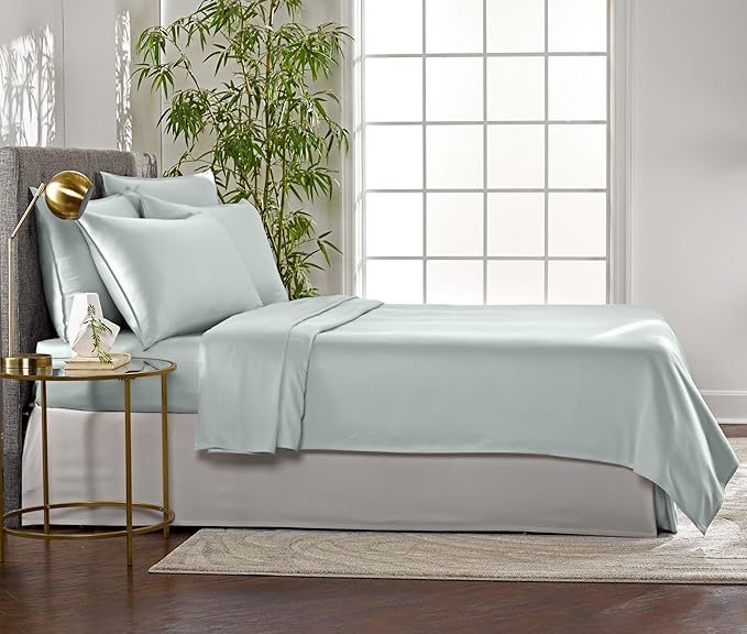 Pure Bamboo Full Sheets, Genuine 100% Organic Viscose Derived from Bamboo Bed Sheet Set, Luxuriously Soft & Cooling, Double Stitching, 2 Year Quality Promise (Full, Sea Glass)