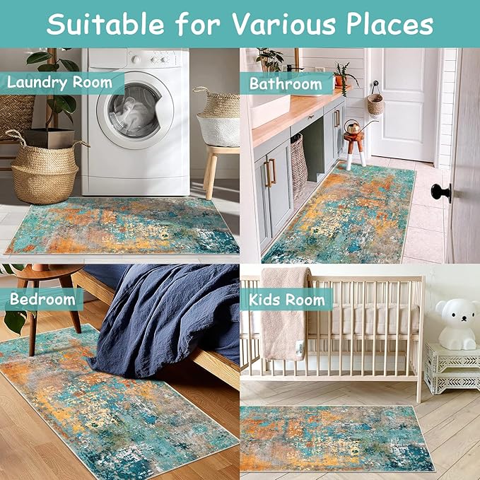 Lahome Modern Abstract Runner Rug - 2x4.3 Washable Hallway Rug Runner Soft Bathroom Mat, Non Slip Indoor Throw Carpet Runner for Bedside Camper Basement Laundry Room Front Door, Rosy Clouds