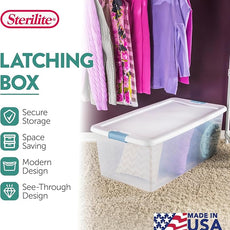 Sterilite 16-Pack Latching Box, Under Bed Storage Bins with Lids, Clear Plastic, 106 Quart - Heavy-Duty Organizing Containers for Closet, Bathroom, and Office