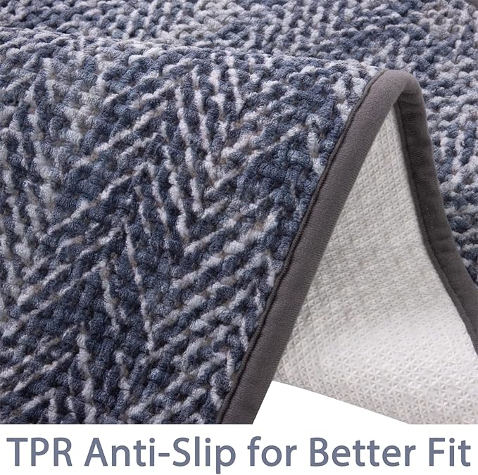 Woven Bath Mat, Modern Bathroom Rug Non-Slip, Washable, Ultra-Absorbent, Quick-Drying Minimalist Bathroom Decor(Blue, 24"x16")