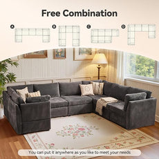 Large 7 Seat Modular Sectional Sofa with Ottoman Seat Corduroy Sleeper Sectional Sofa Bed Oversized Convertible Modular Couch for Living Room