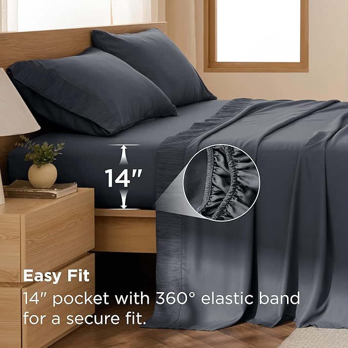 Bedsure Full Size Bed Sheets - 4 Pieces Soft Full Sheet Set - Breathable & Cooling - Hotel Luxury - Easy Care Polyester Microfiber Bedding for Women, Men, Dark Grey