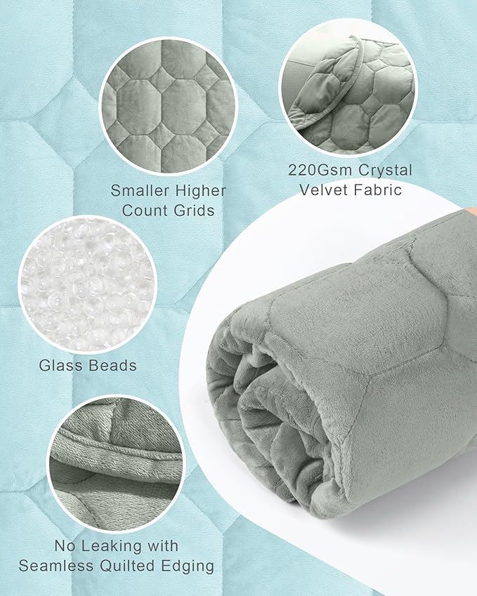 Weighted Lap Blanket 7lbs, Cozy Luxury Crystal Velvet Weighted Blanket for Adults, Small Weighted Blanket for Relaxation, Sleeping, Travel, Sage Green, 29" x 24"