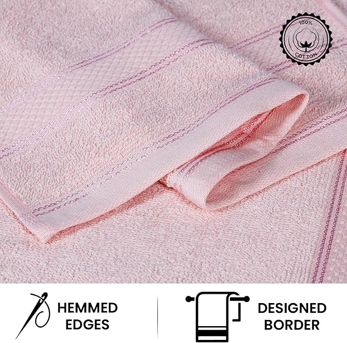 Casa Lino Bath Towel Set of 8 (2 Bath Towels, 4 Wash Cloths & 2 Hand Towels for Bathroom) - 100% Cotton - Highly Absorbent & Quick Dry - Guest Room Essentials for Bathroom Set - (Blush Pink)