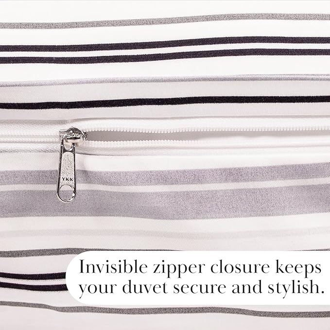 Southshore Fine Living, Inc. Oversized Striped Duvet Cover Queen Size/Full Size Set, Pet Hair Resistant Queen Duvet Cover Set, Hotel Quality Striped Bedding, 2 Pillow Shams - Coastal Stripe Grey