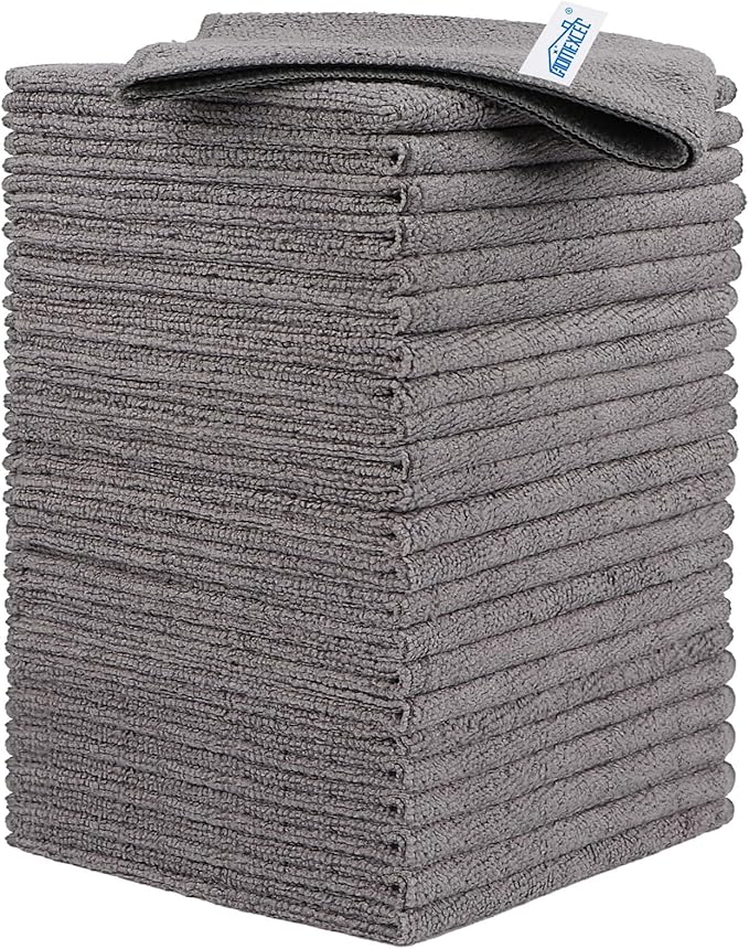 HOMEXCEL Grey Microfiber Cleaning Cloth, 24 Pack Cleaning Towels for Kitchen, Lint Free, Scratch-Free, Highly Absorbent, and Reusable Cleaning Rags for House, Window and Glass, Cars, 11.5 X11.5 inch