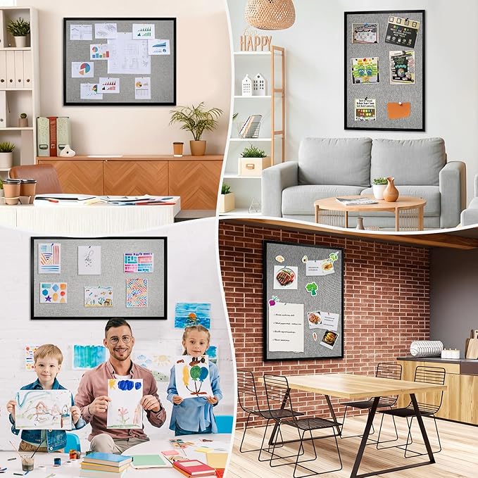 Bulletin Board 48 x 36 Inch, Cork Board for Walls, Wood Framed Bulletin Boards with Grey Canvas, Wall Mounted Corkboard for Office School Home Decorative