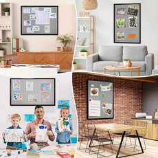 Bulletin Board 40 x 30 Inch, Cork Board for Walls, Wood Framed Bulletin Boards with Grey Canvas, Wall Mounted Corkboard for Office School Home Decorative