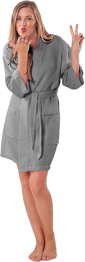 Turquaz Lightweight Short Robes For Women Waffle Kimono Bathrobe - Soft, Fast-Drying, Long-Lasting Cotton Blend