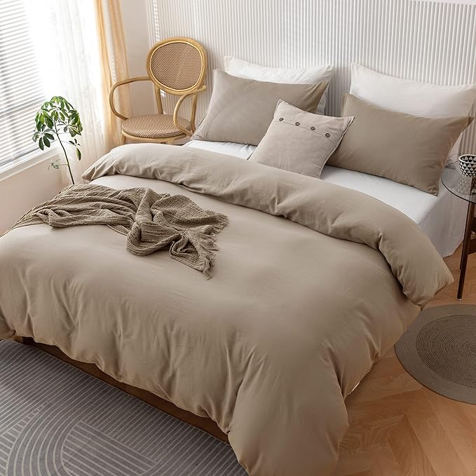 HeimenAogo Egyptian Cotton Duvet Cover Set King, Ultra Soft and Breathable Comforter Cover with Zipper Closure, High Thread Count Long Staple Cotton Blanket Cover 3pcs (104"×90"), Oxford-Tan
