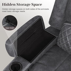 3 Seater Recliner Sofa Set with 2-Tier Cushion, 3+1 Pieces in Living Room, 3 Seater Reclining Couch Velvet Fabric with Removable Console, 1 Oversize Recliner Chair Sofa Seat - Grey