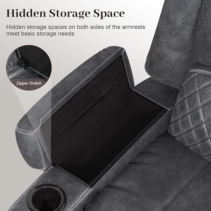 3 Seater Recliner Sofa Set with 2-Tier Cushion, 3+1 Pieces in Living Room, 3 Seater Reclining Couch Velvet Fabric with Removable Console, 1 Oversize Recliner Chair Sofa Seat - Grey