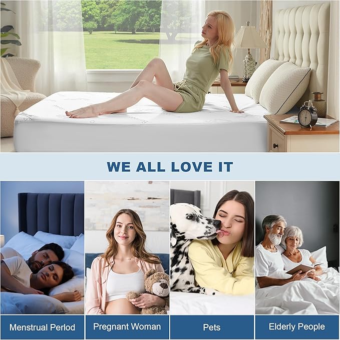 BEDLORE California King Size Waterproof Mattress Protector Viscose Derived from Bamboo, Soft Mattress Cover Fitted with Deep Pocket 6"-18", Breathable Noiseless Mattress Pad, Machine Washable(White)