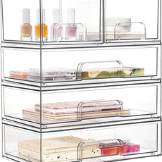 Vtopmart Clear Stackable Storage Drawers Set of 5, Plastic Organizer Bins for Makeup, Cosmetics, Beauty Supplies,Ideal for Vanity, Bathroom,Cabinet,Pantry Organization