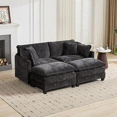 SoarFlash Chenille Sectional Sofa Ottoman,Black