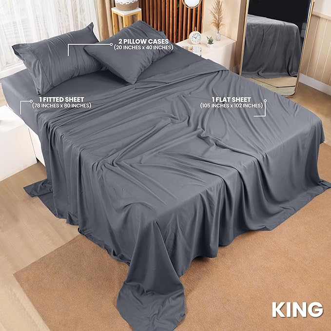 Utopia Bedding King Bed Sheets Set - Pack of 2 Sheet Sets - Perfect for Spa, Hotel, & Guest Bedroom - Brushed Microfiber - Shrinkage and Fade Resistant - Easy Care (Grey)