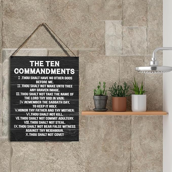YCYD Ten Commandments Decor,10 Commandments Desk Poster, Christian Bible Verse Decor Religious Home Rustic Wooden Box Sign for Living Room Bedroom Office 10 x 8 Inches Black