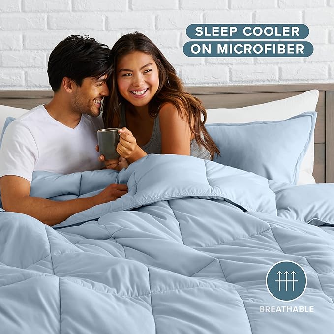 Bare Home Comforter Set - Queen Size - Ultra-Soft - Goose Down Alternative - Premium 1800 Series - All Season Warmth (Queen, Dusty Blue)