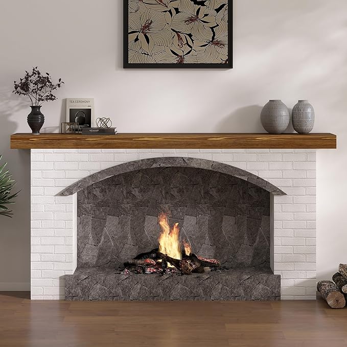 Dreamland 72 X 8 X 3 Fireplace Mantel - Solid Rustic Wood Wall Mounted Floating Shelf - Handcrafted Wood Fireplace Mantels - Floating Fireplace Mantel - Brown