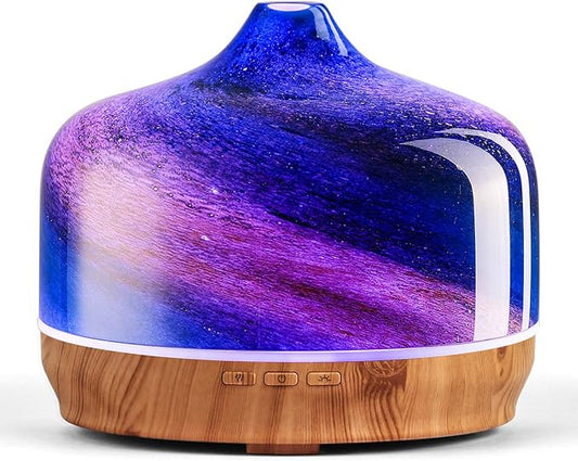 Porseme 500ml Glass Essential Oil Diffuser Aromatherapy Ultrasonic Cool Mist Humidifier 15-21 Running Hours Waterless Auto-Off Air Diffusers for Sleeping Yoga Office Working Spa and Rest (Galaxy)
