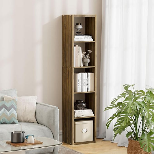 5 Cube Storage Organizer Single Row, Cube Shelf with Heavy-Duty Thick Boards, 13.31" L x 9.37" W x 60.55" H, Smooth Easy-Clean Panels, Simple Assembly, for Living Room Bedroom Office, Brown