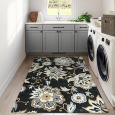 Lahome Floral Black Washable Area Rug 4x6, Non-Slip Ultra-Thin Soft Accent Stain Resistant Indoor Area Rug, Paisley Print Carpet for Bedroom, Living Room, Entryway, Kitchen, Laundry